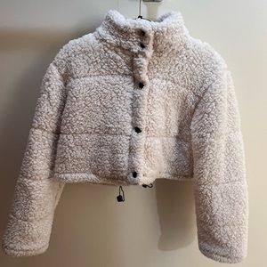 Boohoo Cropped Fleece Jacket (Size 4)